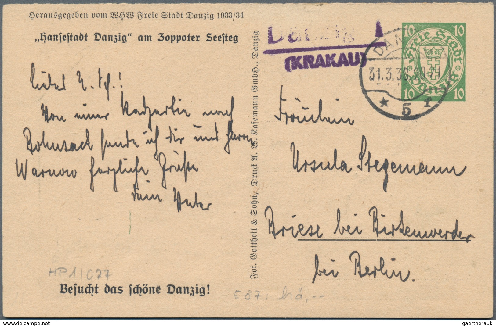 Danzig - Ganzsachen: 1936, Bedarfs- Und Portogerecht Verwendete Ganzsachenbildpostkarte Wst. Wappen - Other & Unclassified
