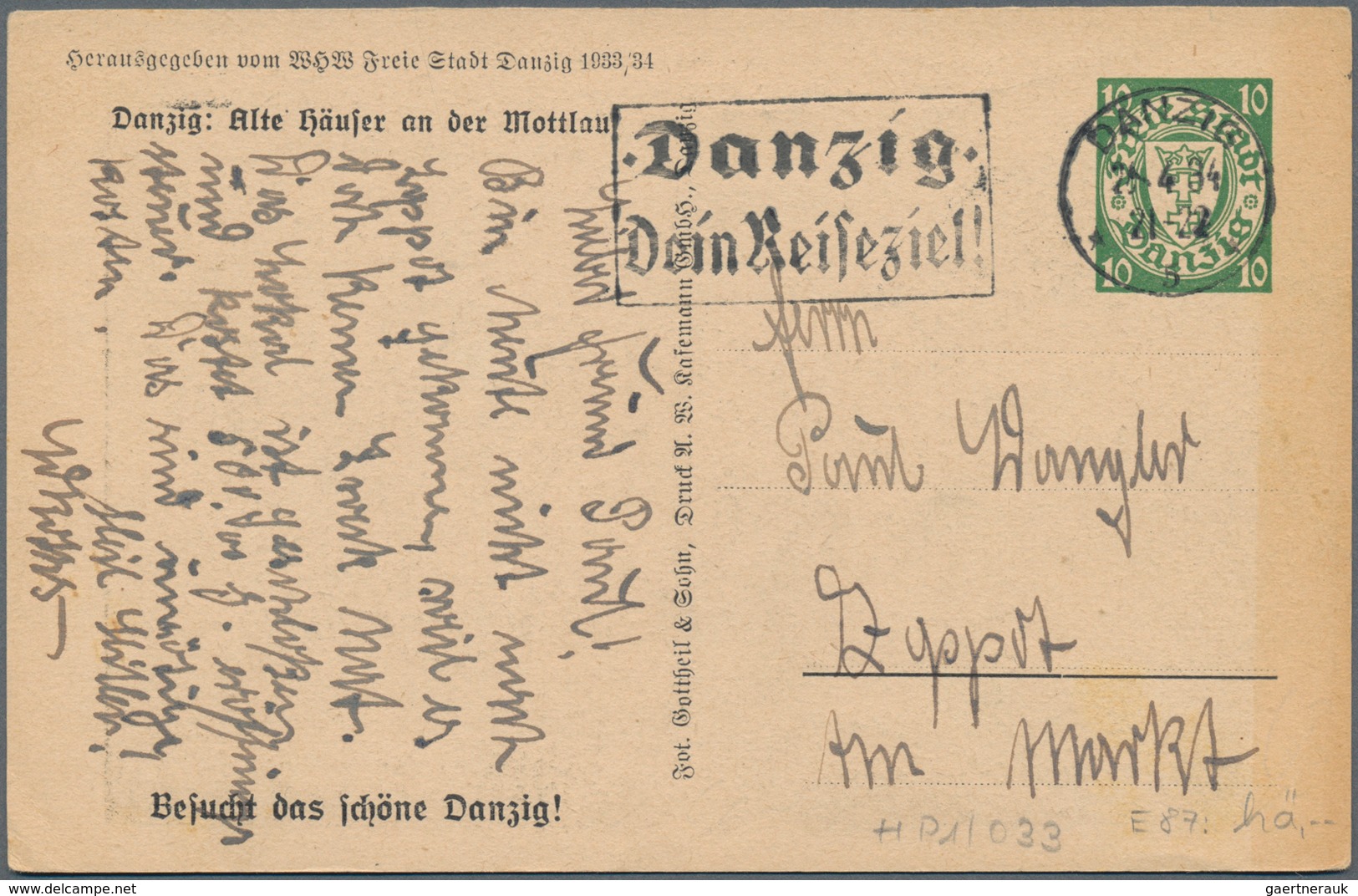 Danzig - Ganzsachen: 1934, Bedarfs- Und Portogerecht Verwendete Ganzsachenbildpostkarte Wst. Wappen - Sonstige & Ohne Zuordnung