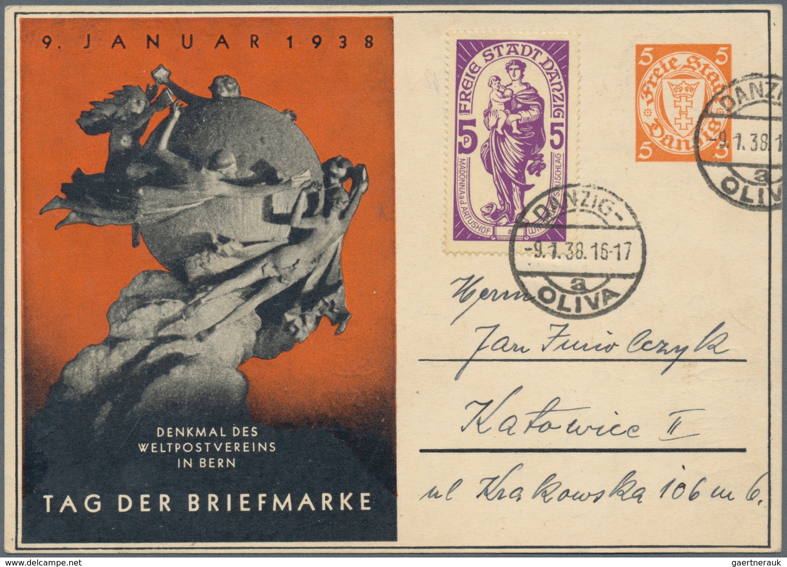 Danzig - Ganzsachen: 1938, 5 Pf Orange 'Wappen' Privatpostkarte Zum TAG DER BRIEFMARKE, Mit Zfr 5 Pf - Other & Unclassified