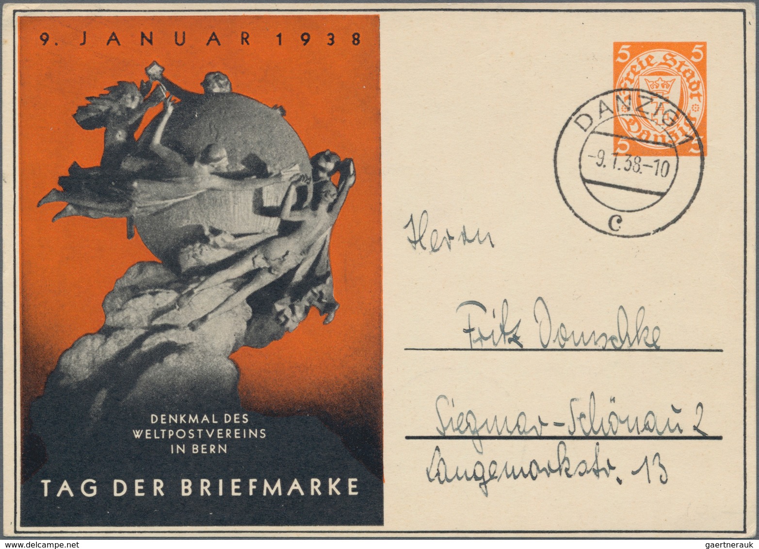 Danzig - Ganzsachen: 1938. Privat-Postkarte 5 Pf Danziger Wappen "Tag Der Briefmarke" Mit Vs. Links - Other & Unclassified