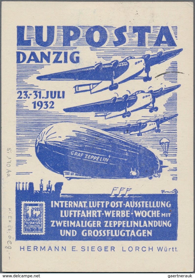 Danzig - Flugpost: 1932, LUPOSTA-Fahrt, Sonderkarte Der LUPOSTA Mit Komplettem Satz Der Ausstellung - Sonstige & Ohne Zuordnung