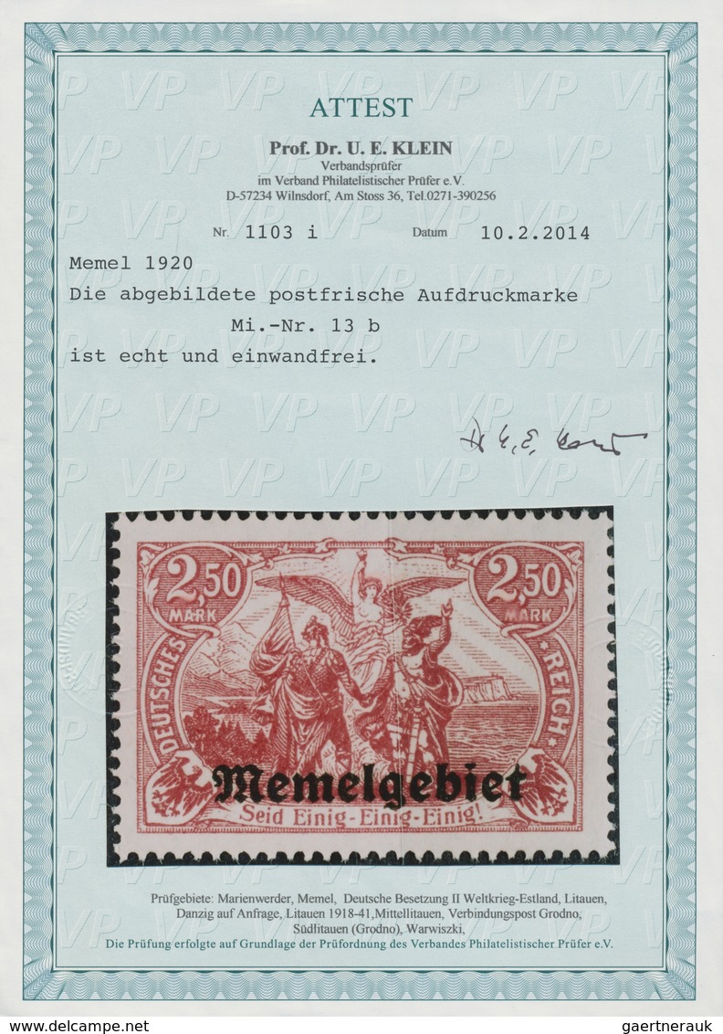 Memel: 1920, 2,50 M Dunkelbraunlila, "echt Und Einwandfrei", Fotoattest Prof. Dr. Klein BPP, (Mi€1.0 - Memelgebiet 1923