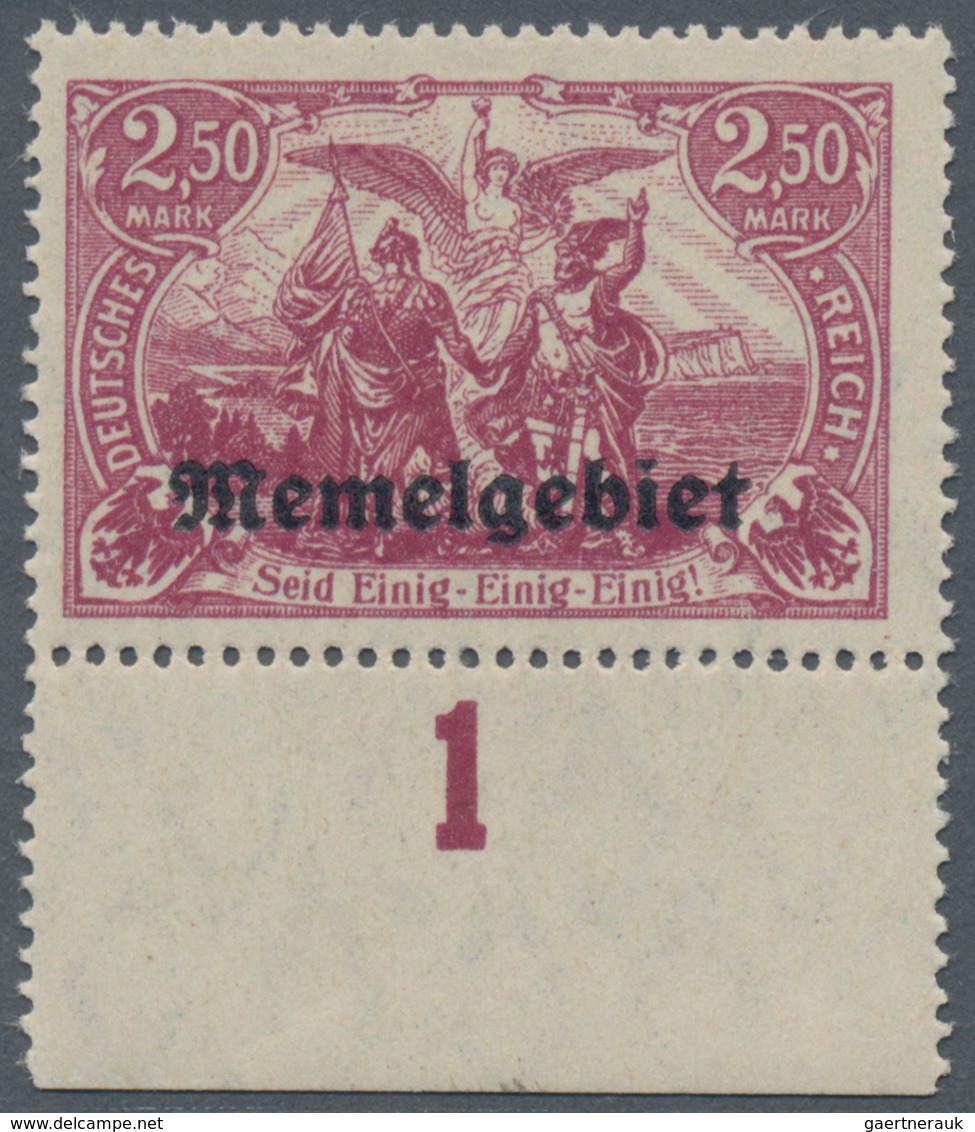 Memel: 1920, 2.50 Mk Dunkelgraulila, Postfrisches Unterrandstück, Gepr. Ing.Becker Sowie Befund Huyl - Klaipeda 1923