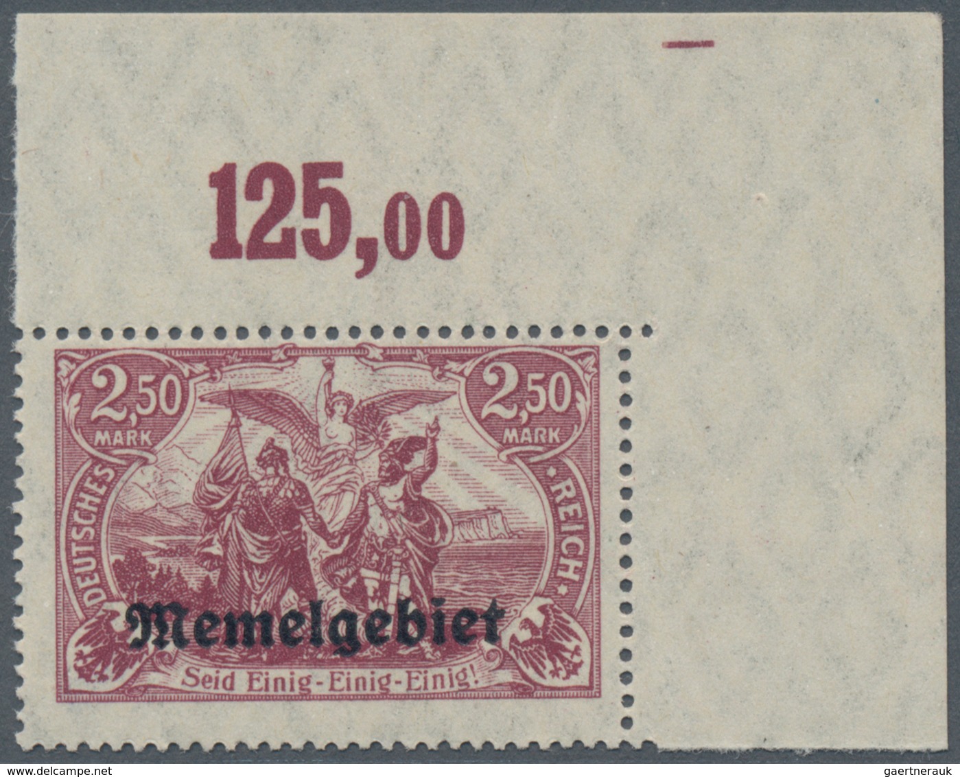 Memel: 1920, 2,50 M (dunkel)bräunlichlila, Tadellos Postfrisch Vom Rechten Obereckrand, Dort Mit Sch - Klaipeda 1923