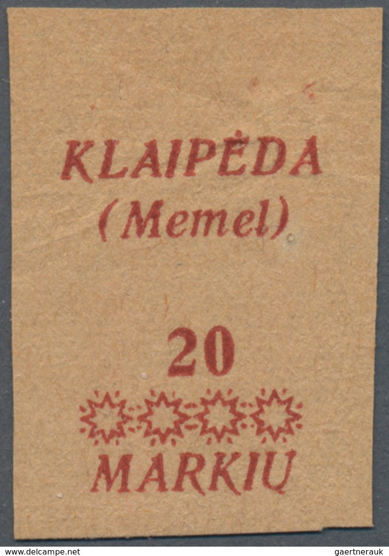 Memel: 1923, Andruckdruckprobe Nur Des Aufdrucks Für Die 20 M. Freimarke Auf Porösem, Bräunlichem Pa - Memelgebiet 1923