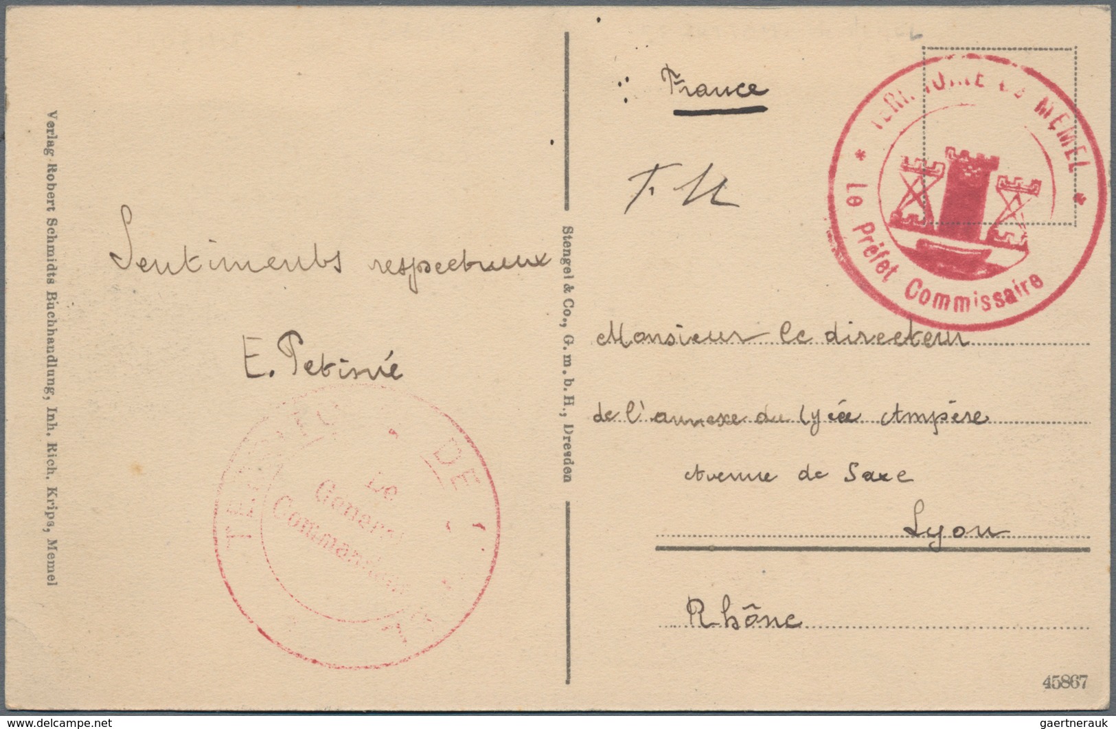 Memel - Besonderheiten: Undatierte Feldpostkarte Des Französischen Präfekten PETISNÉ Mit Seinem Dien - Memelgebiet 1923