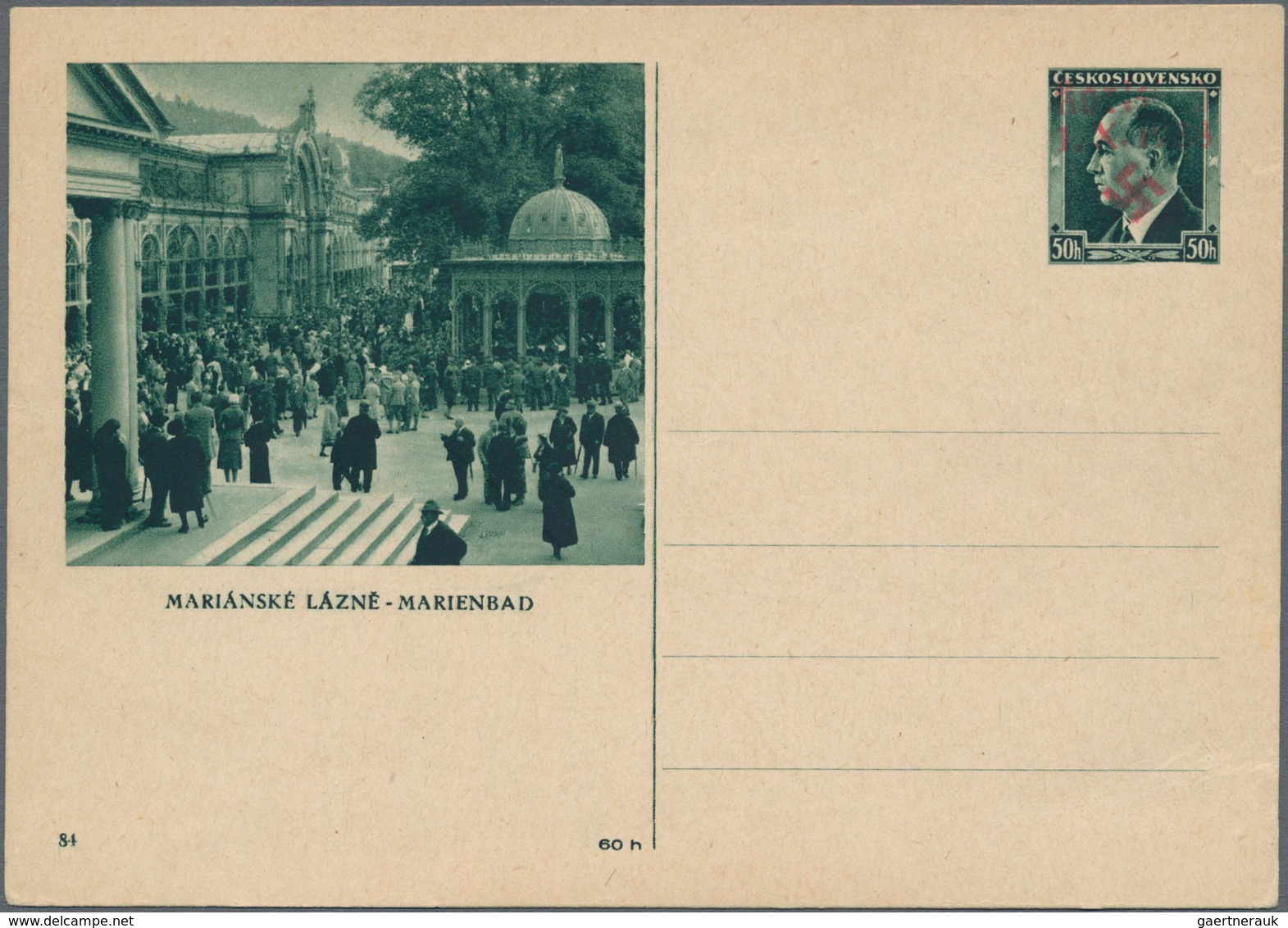 Sudetenland - Karlsbad - Ganzsachen: 1938, Ungebrauchte Ganzsachenbildpostkarte Marianské Lazne - Ma - Bezetting 1938-45