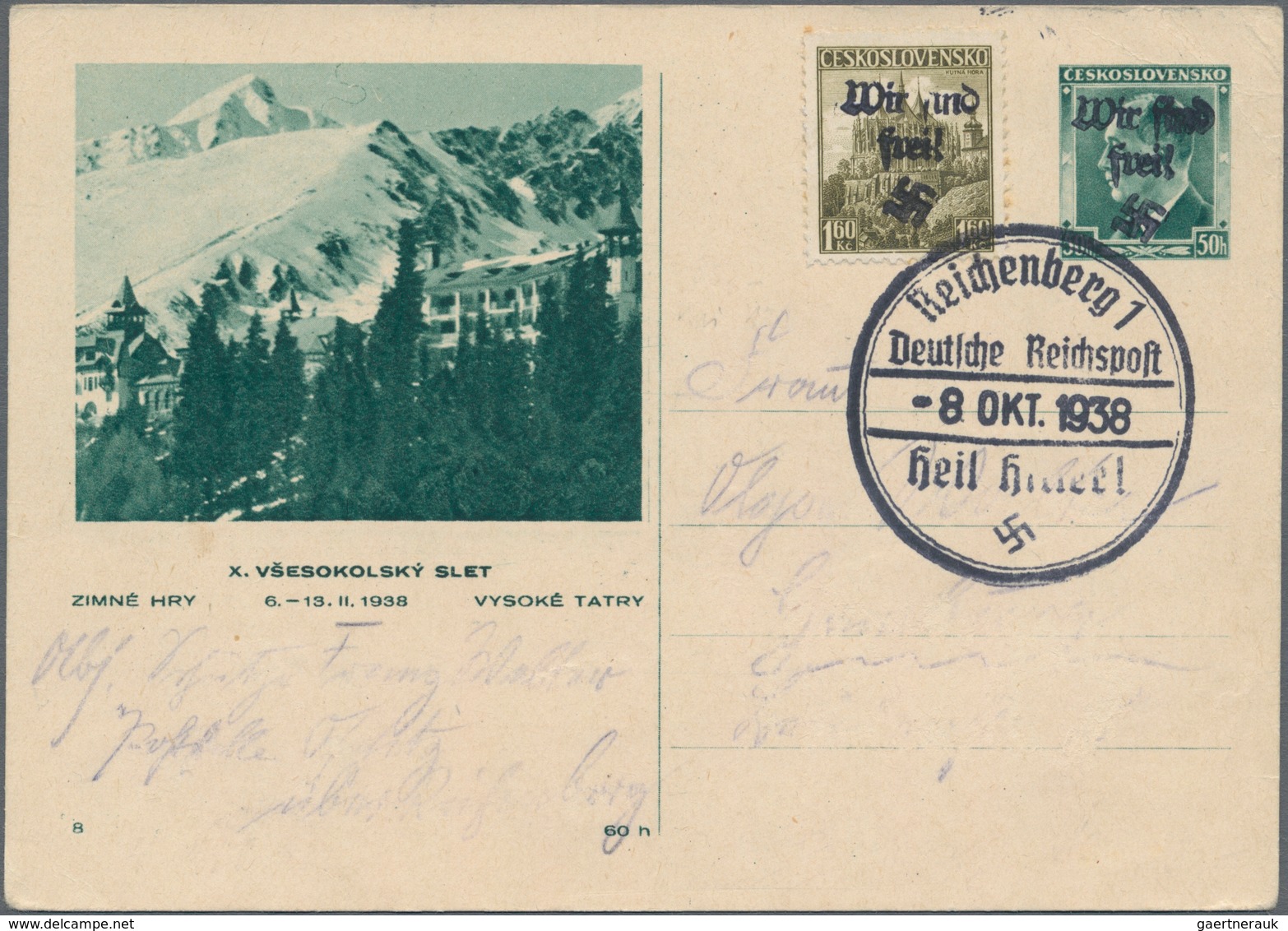 Sudetenland - Reichenberg - Ganzsachen: 1938, Bedarfsverwendete Ganzsachenbildpostkarte Sokol-Treffe - Other & Unclassified