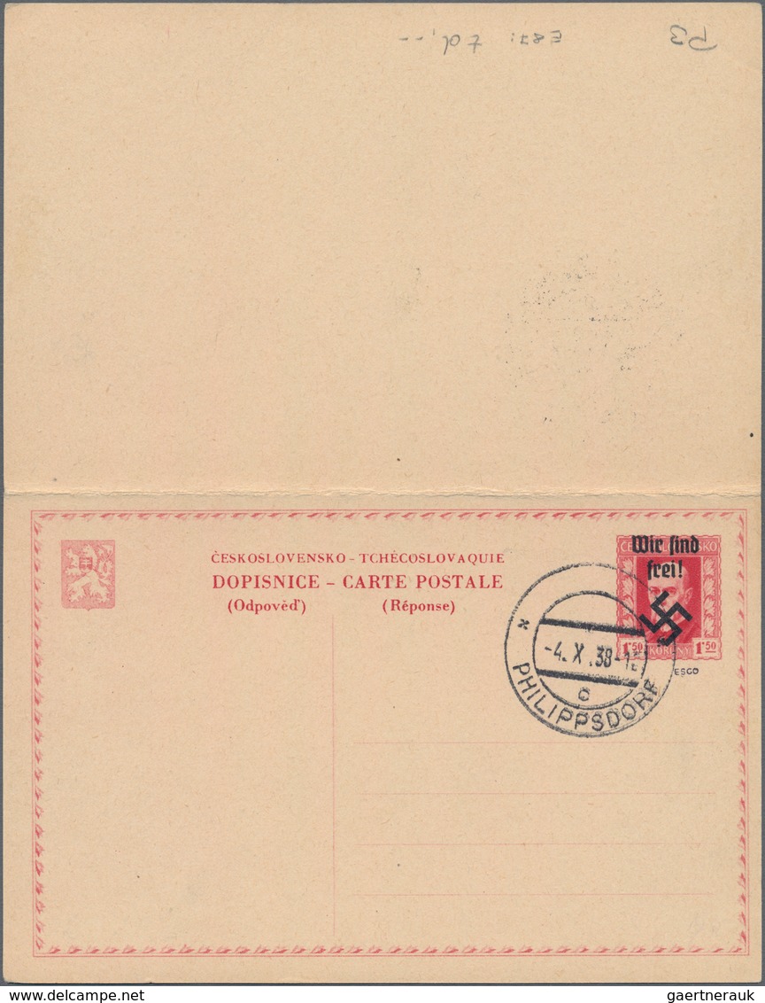 Sudetenland - Rumburg: 1938, Ganzsachenpostkarte Mit Bezahlter Antwort Mit Wst. Präsident Masaryk 1, - Sudetenland