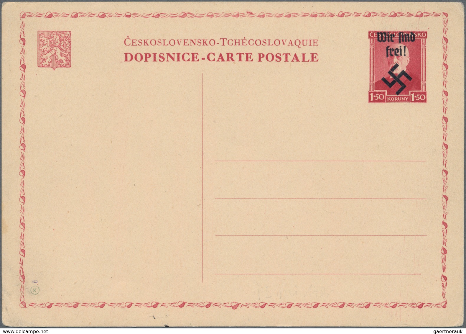 Sudetenland - Rumburg: 1938, Ganzsachenpostkarte Mit Wst. Präsident Masaryk 1,50 Korony Rot Mit Schw - Sudetenland