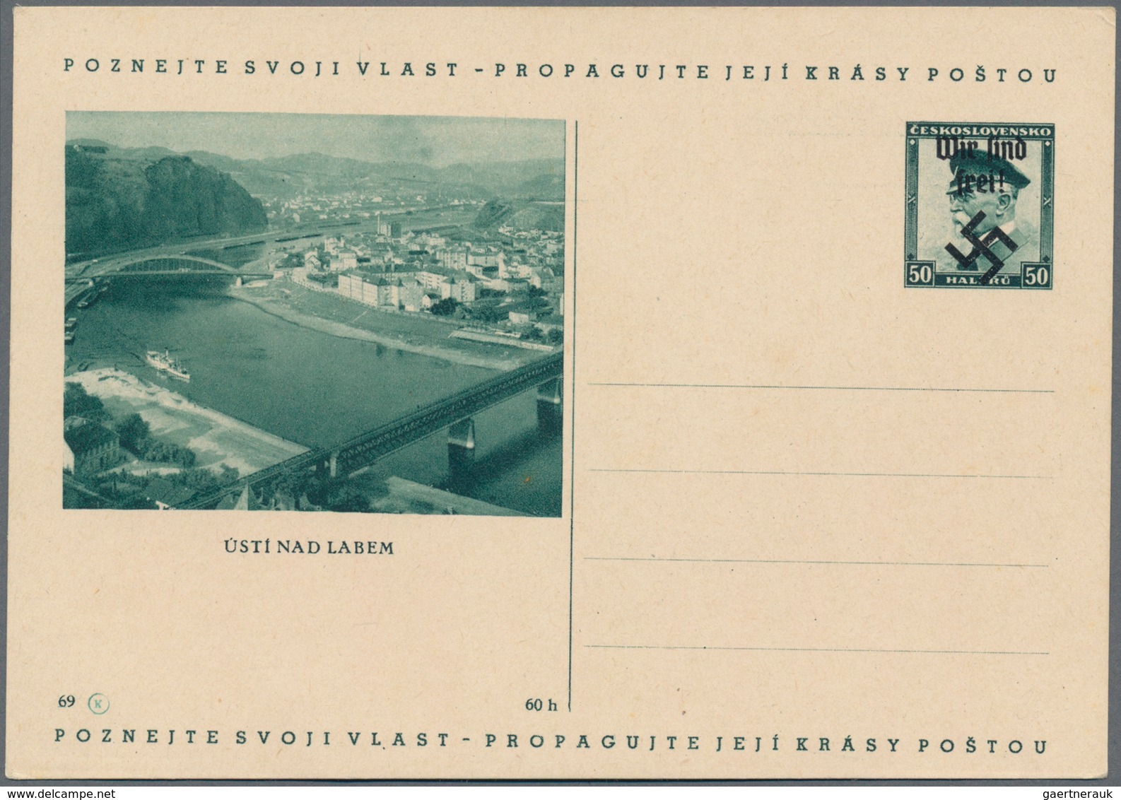 Sudetenland - Rumburg: 1938, Ungebrauchte Ganzsachenbildpostkarte 69 Usti Nad Labem Mit Wst. Präside - Sudetenland