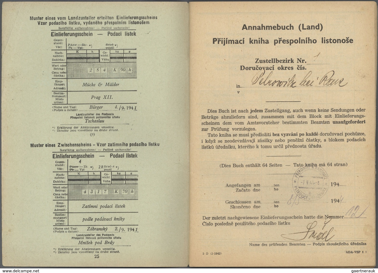 Dt. Besetzung II WK - Böhmen Und Mähren: 1944, Posteinlieferungsbuch Mit 27 Frankierten Seiten, Dabe - Occupation 1938-45