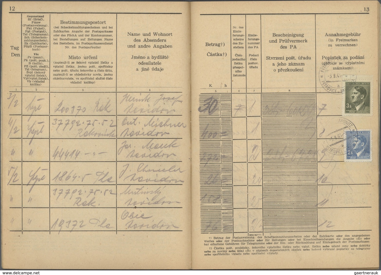 Dt. Besetzung II WK - Böhmen Und Mähren: 1944, Posteinlieferungsbuch Mit 27 Frankierten Seiten, Dabe - Bezetting 1938-45