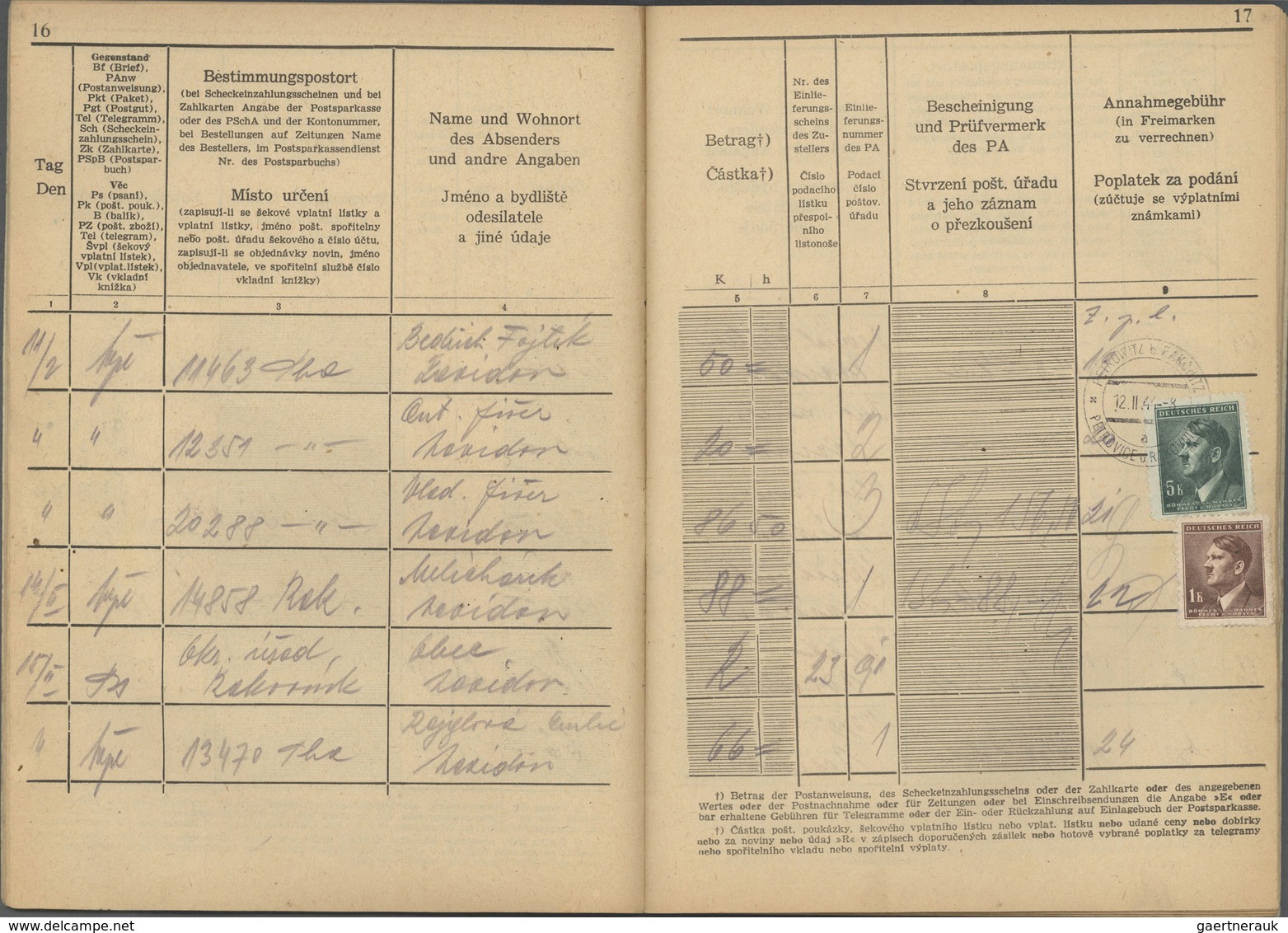 Dt. Besetzung II WK - Böhmen Und Mähren: 1944, Posteinlieferungsbuch Mit 27 Frankierten Seiten, Dabe - Bezetting 1938-45