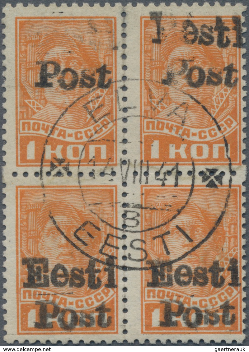 Dt. Besetzung II WK - Estland - Elwa: 1941, 1k Orange Mit Zentrischem Stempel, Im Viererblock, Obere - Bezetting 1938-45