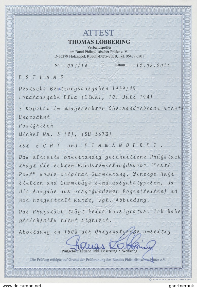 Dt. Besetzung II WK - Estland - Elwa: 1939, Russische Freimarke Zu 3 K, Waagerechtes Oberes Eckrandp - Besetzungen 1938-45