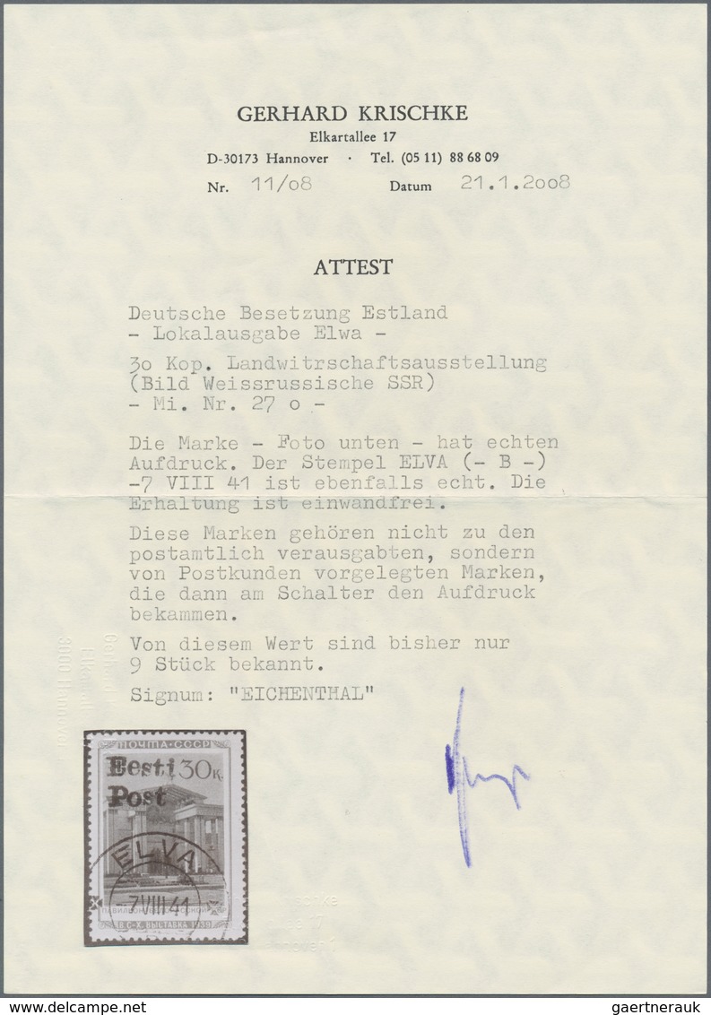 Dt. Besetzung II WK - Estland - Elwa: 1941, 30 Kop. Allunionsausstellung 1940 Mit Aufdruck Gestempel - Bezetting 1938-45