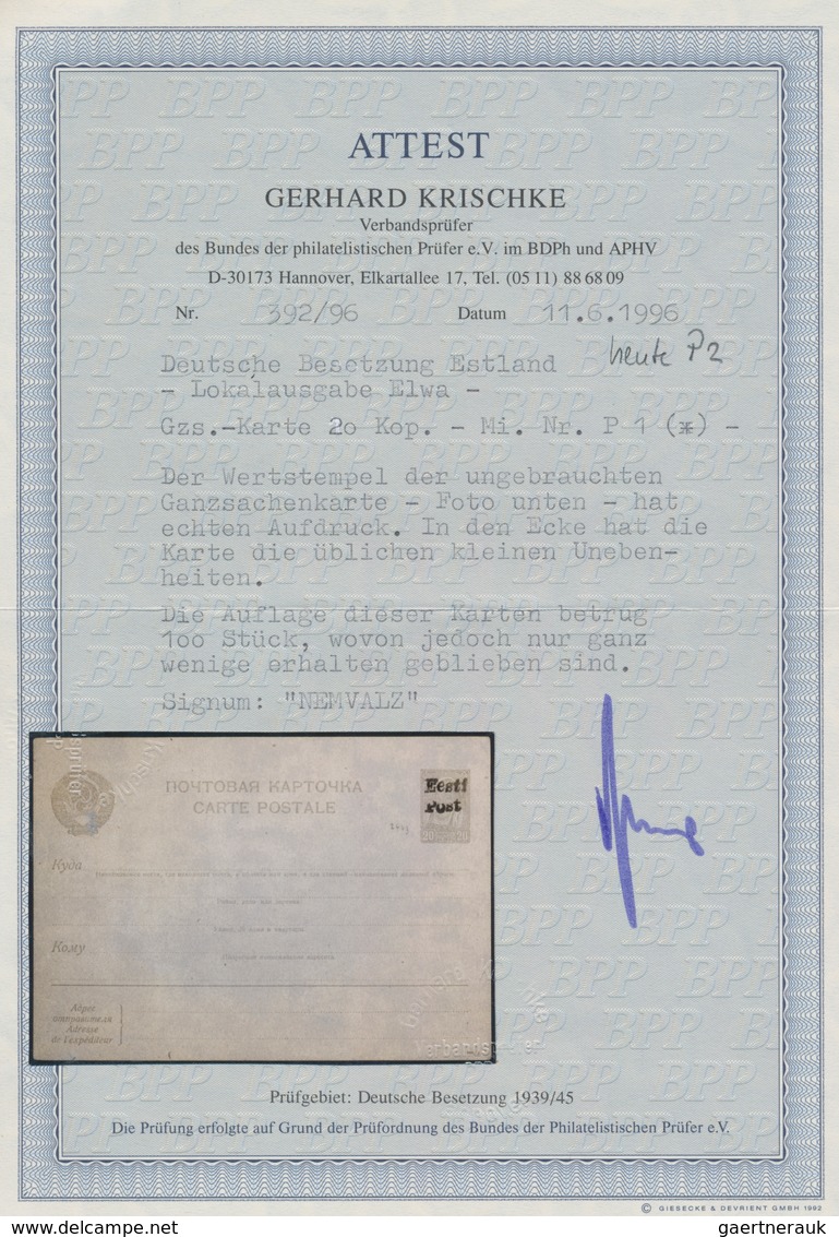 Dt. Besetzung II WK - Estland - Elwa - Ganzsachen: 1941, Karte 20 Kop. Rot Mit Handstempelaufdruck " - Other & Unclassified