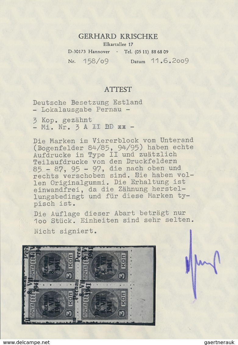 Dt. Besetzung II WK - Estland - Pernau (Pärnu): 1941, 3 Kop. Werktätige Im Postfrischen Viererblock - Besetzungen 1938-45