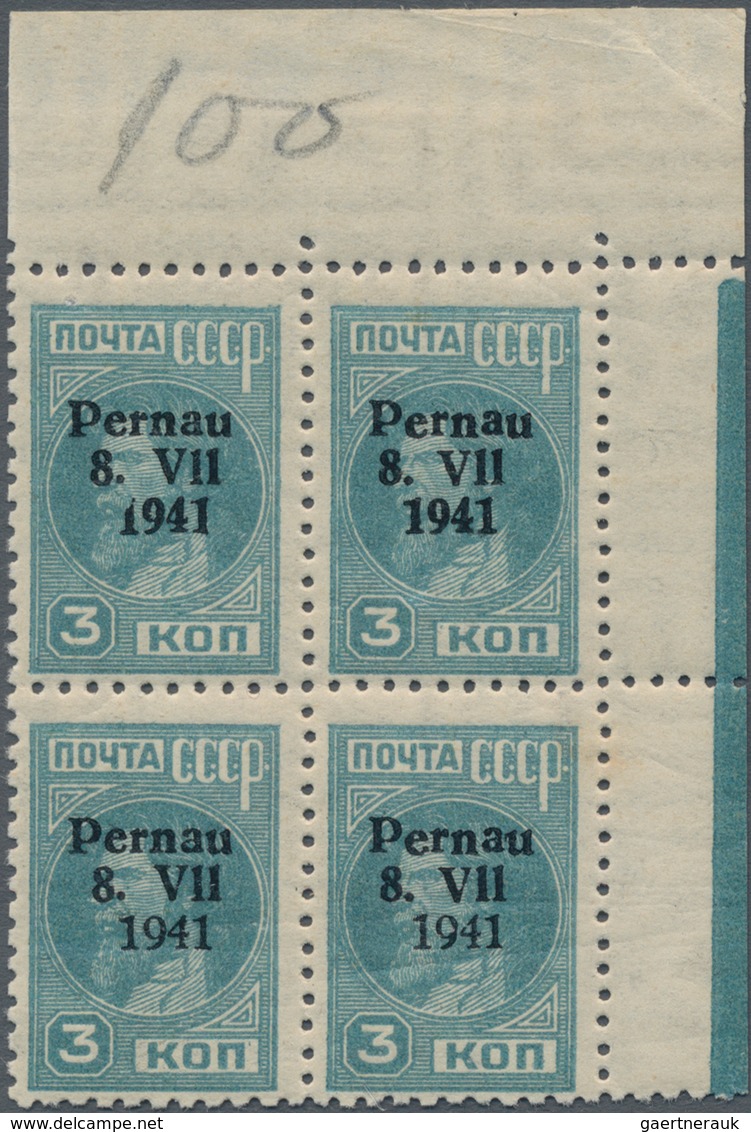 Dt. Besetzung II WK - Estland - Pernau (Pärnu): PÄRNU, 1941, 3 K Dunkelgrünlichblau, Postfrischer Ec - Occupation 1938-45