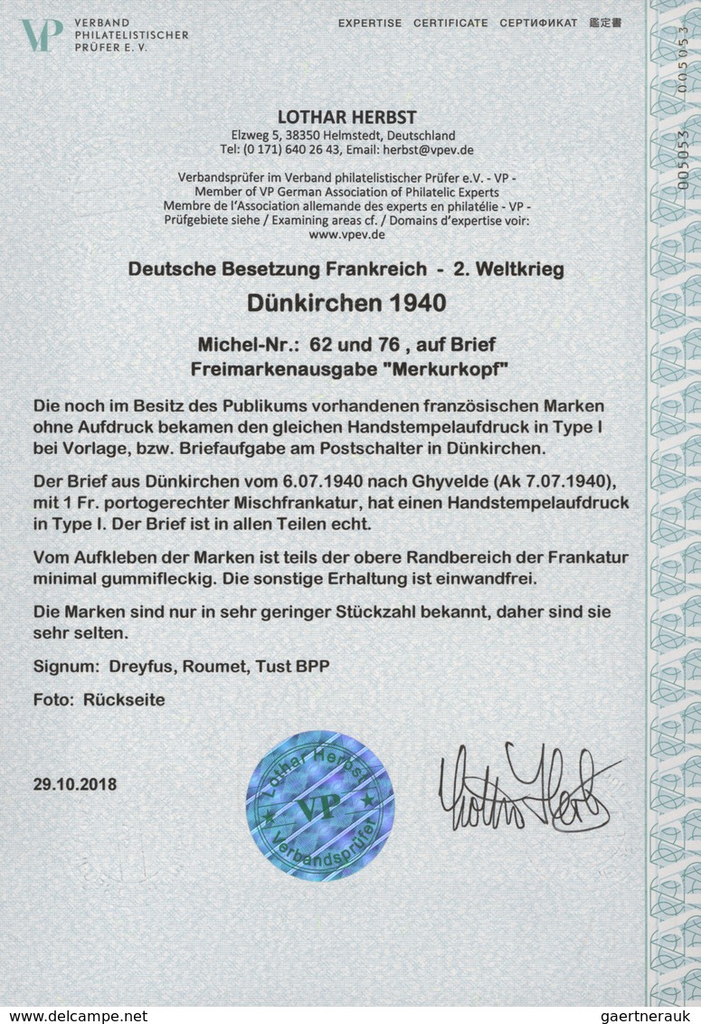 Dt. Besetzung II WK - Frankreich - Dünkirchen: 1940, 30 C Dunkelrot Freimarke "Merkurkopf" Und 70 C - Bezetting 1938-45