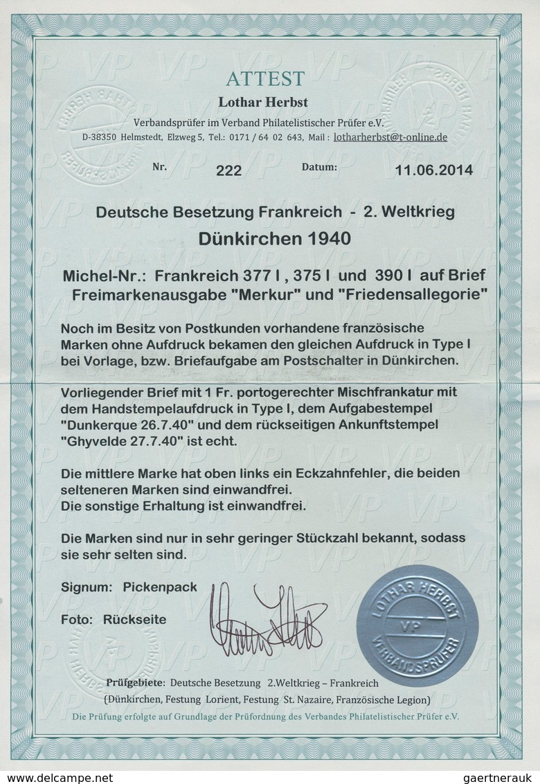 Dt. Besetzung II WK - Frankreich - Dünkirchen: 1940, 5 C Karmin Und 15 C Rotorange "Merkurkopf" Sowi - Besetzungen 1938-45