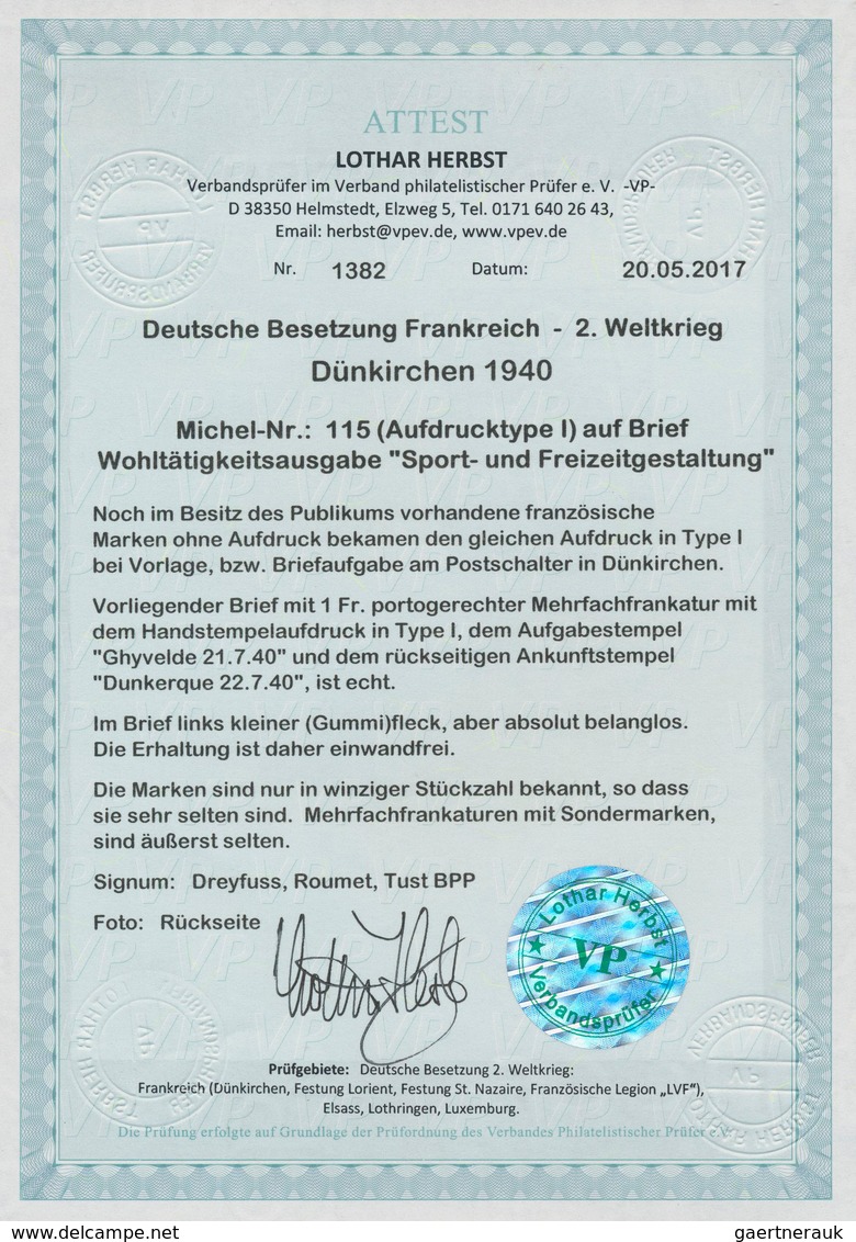 Dt. Besetzung II WK - Frankreich - Dünkirchen: 1940, 50 C + 10 C "Sport- Und Freizeitgestaltung", Wa - Besetzungen 1938-45