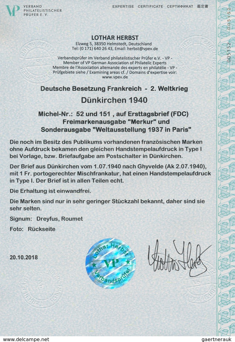 Dt. Besetzung II WK - Frankreich - Dünkirchen: 1940, 10 C Lilaultramarin "Merkurkopf" Und 90 C "Welt - Besetzungen 1938-45