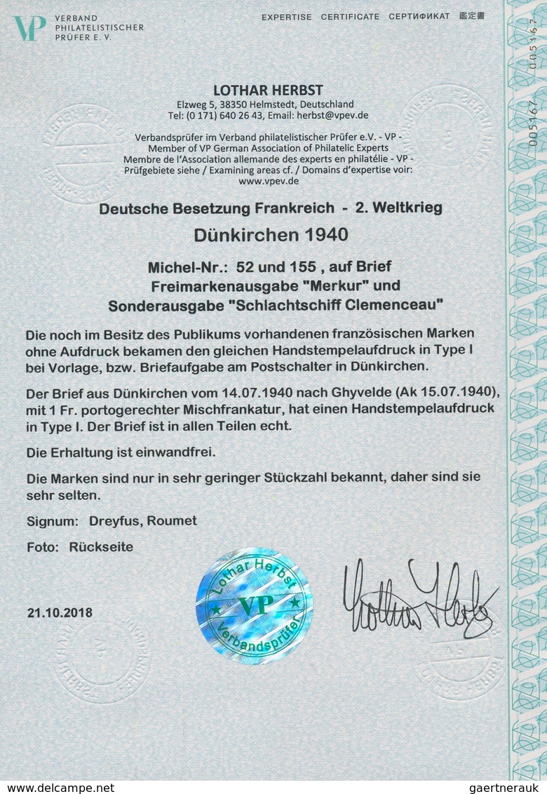 Dt. Besetzung II WK - Frankreich - Dünkirchen: 1940, 10 C Lilaultramarin "Merkurkopf" Und 90 C "Schl - Occupation 1938-45