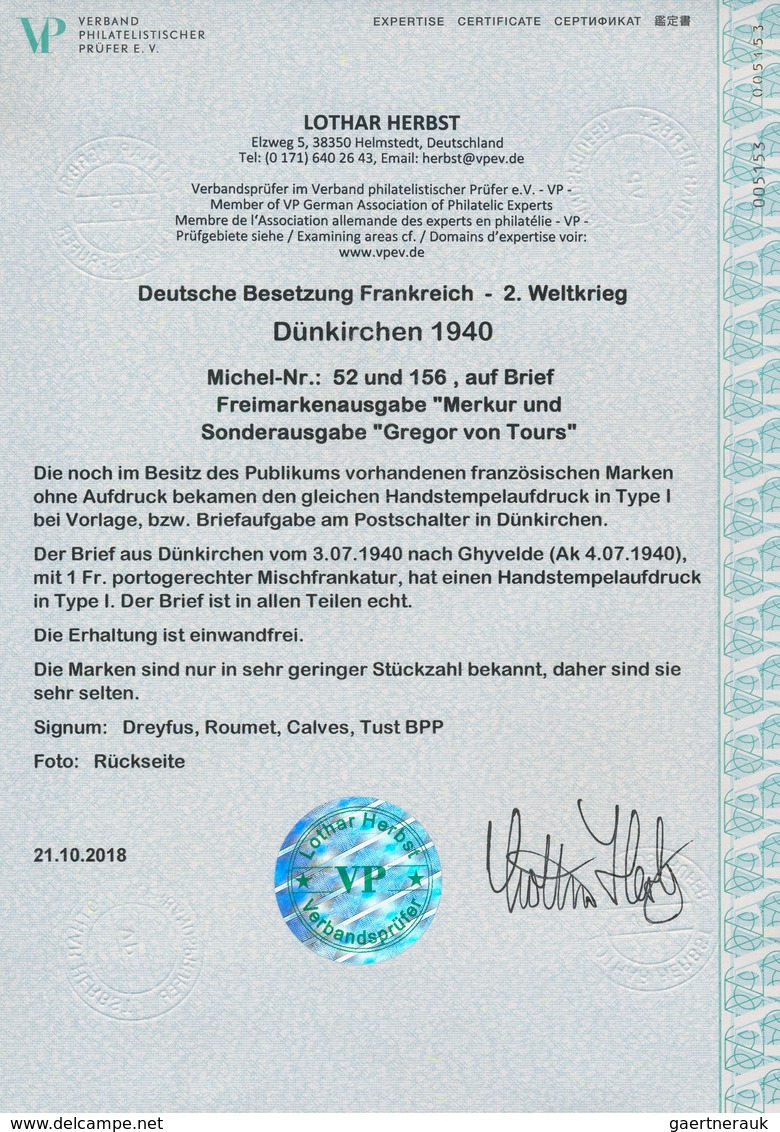 Dt. Besetzung II WK - Frankreich - Dünkirchen: 1940, 10 C Lilaultramarin "Merkurkopf" Und 90 C "Greg - Besetzungen 1938-45