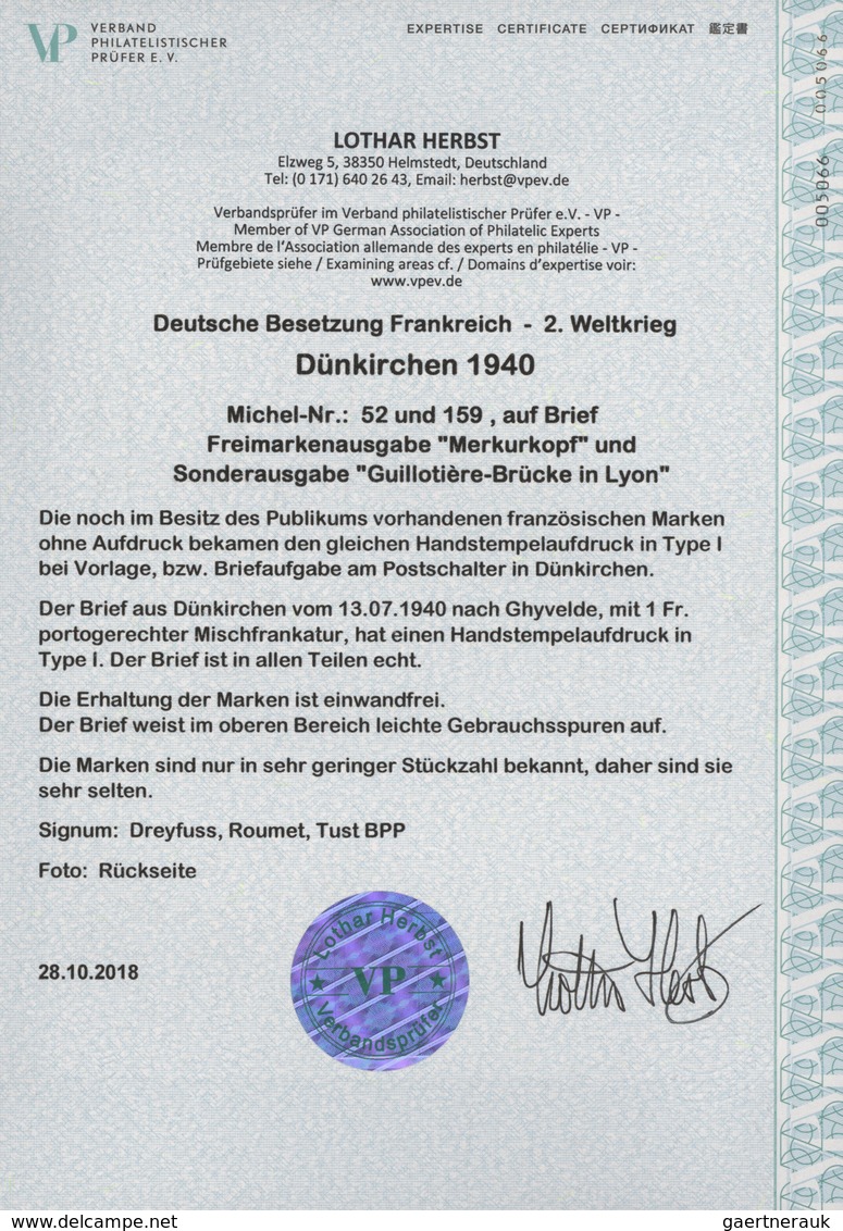 Dt. Besetzung II WK - Frankreich - Dünkirchen: 1940, 10 C Lebhaftlilaultramarin "Merkurkopf" Und 90 - Bezetting 1938-45