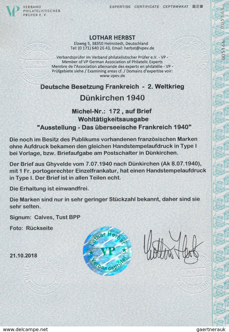 Dt. Besetzung II WK - Frankreich - Dünkirchen: 1940, 1 Fr + 25 C Zinnoberrot "Ausstellung - La Franc - Besetzungen 1938-45