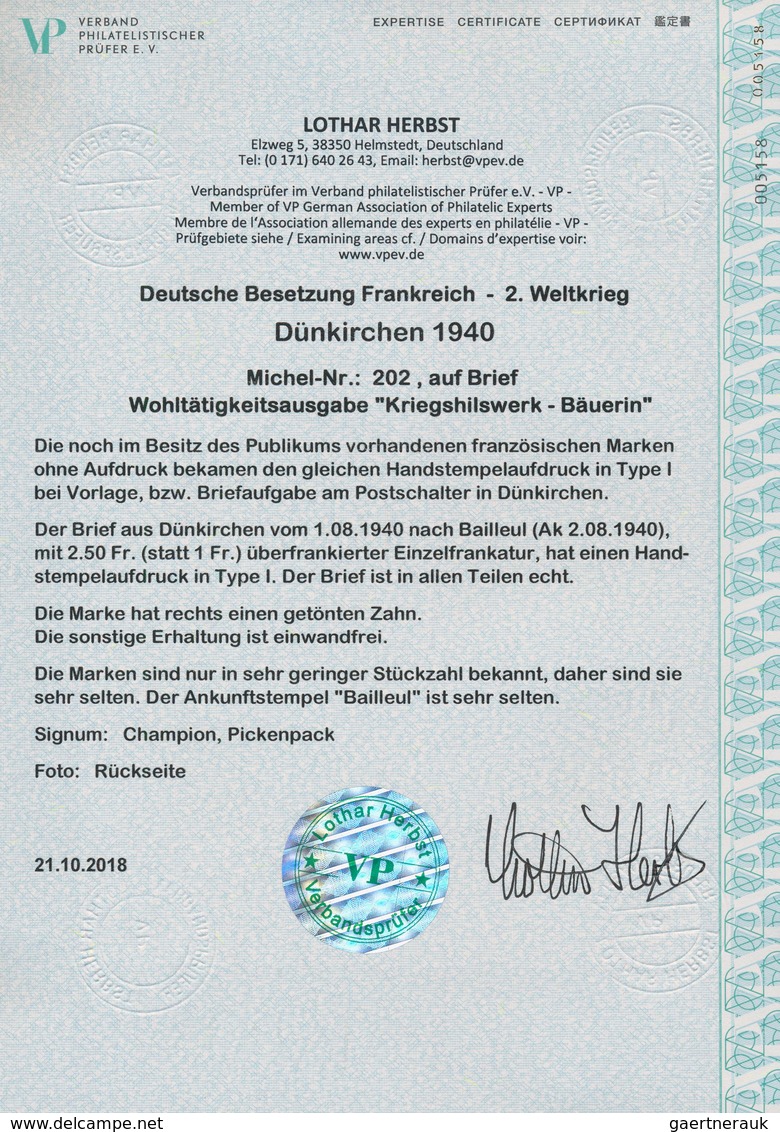 Dt. Besetzung II WK - Frankreich - Dünkirchen: 1940, 2,25 Fr + 60 C "Kriegshilfswerk - Bäuerin", Mit - Besetzungen 1938-45