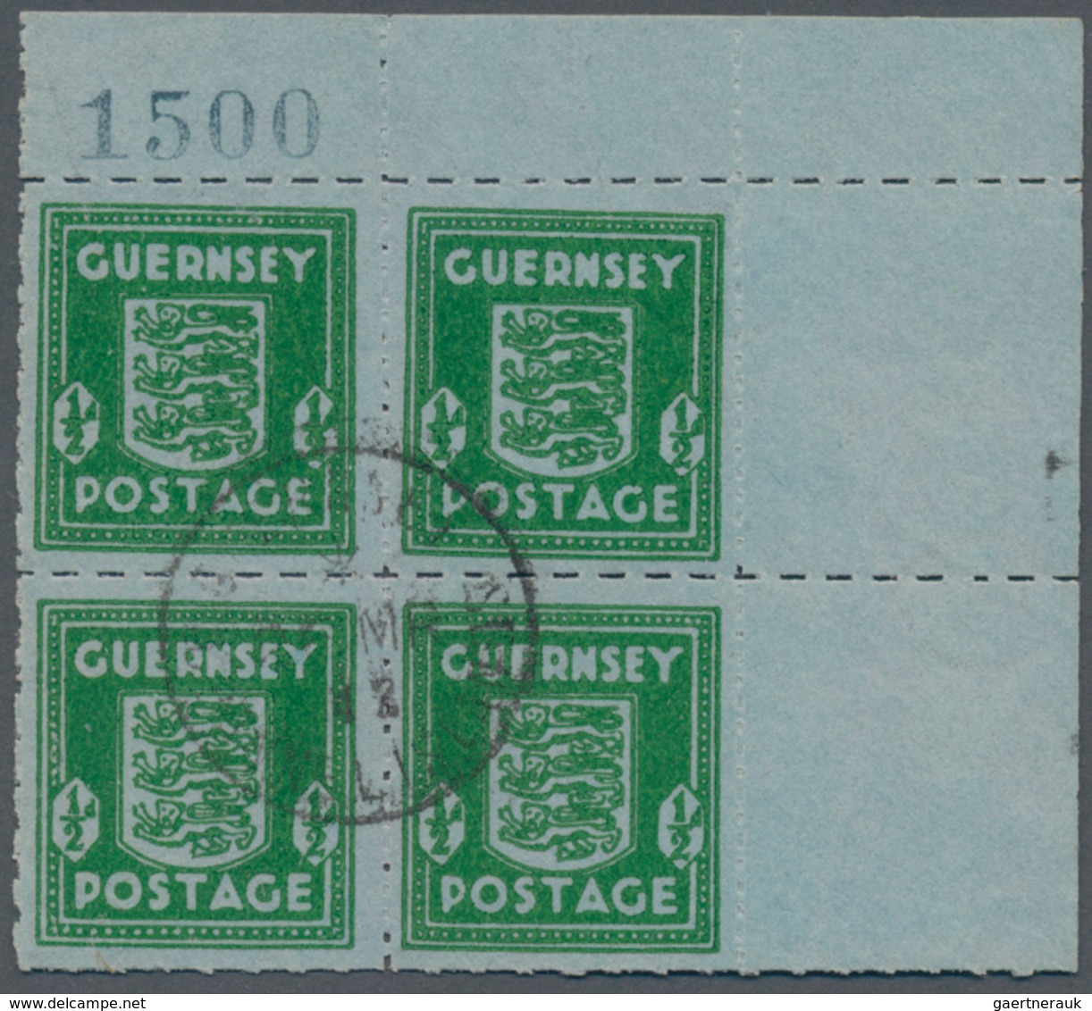 Dt. Besetzung II WK - Guernsey: 1942, 1/2 P. Grün Auf Bläulichem Papier Im Viererblock Aus Der Recht - Besetzungen 1938-45