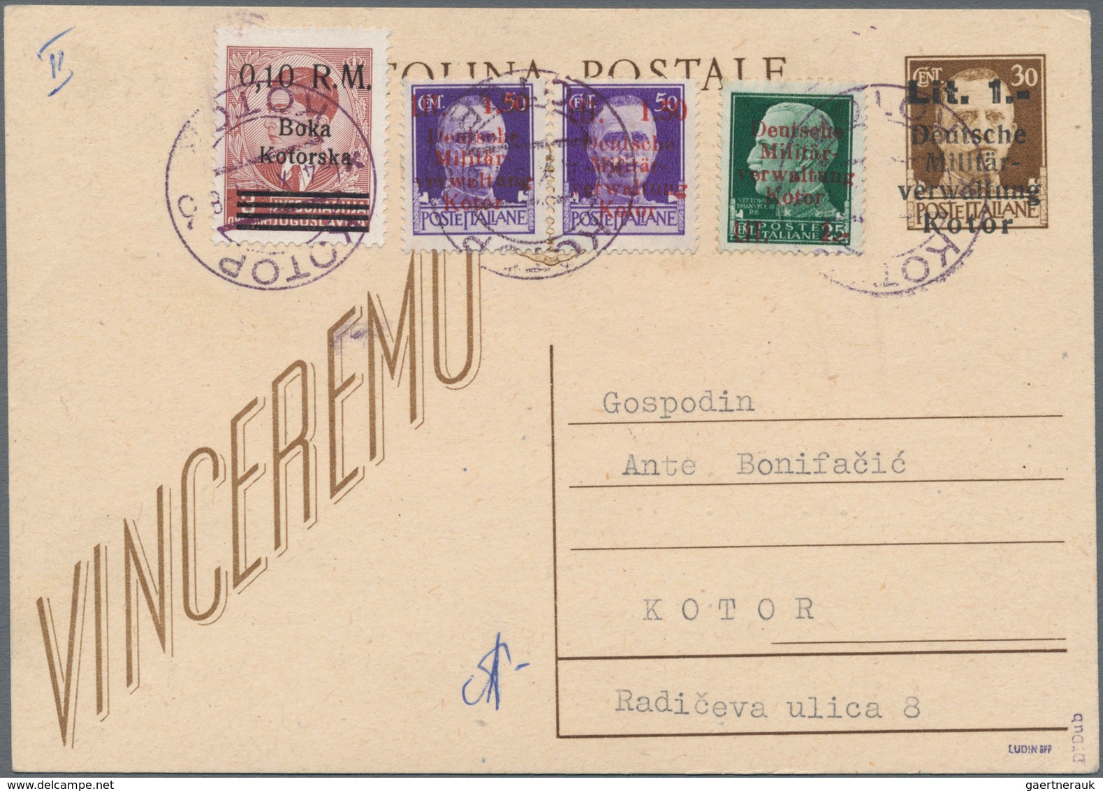 Dt. Besetzung II WK - Kotor - Ganzsachen: 1944, Gebrauchte Ganzsachenpostkarte Von Italien Wst. 30 C - Bezetting 1938-45