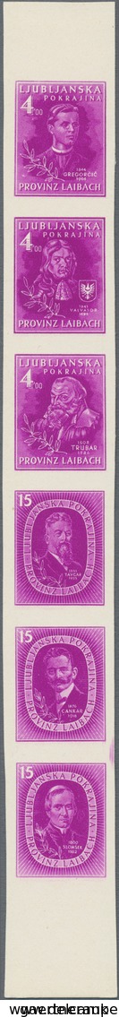 Dt. Besetzung II WK - Laibach: 1945, Vorlagedruck Als Senkrechter 6er-Streifen Auf Kartonpapier Ohne - Occupation 1938-45