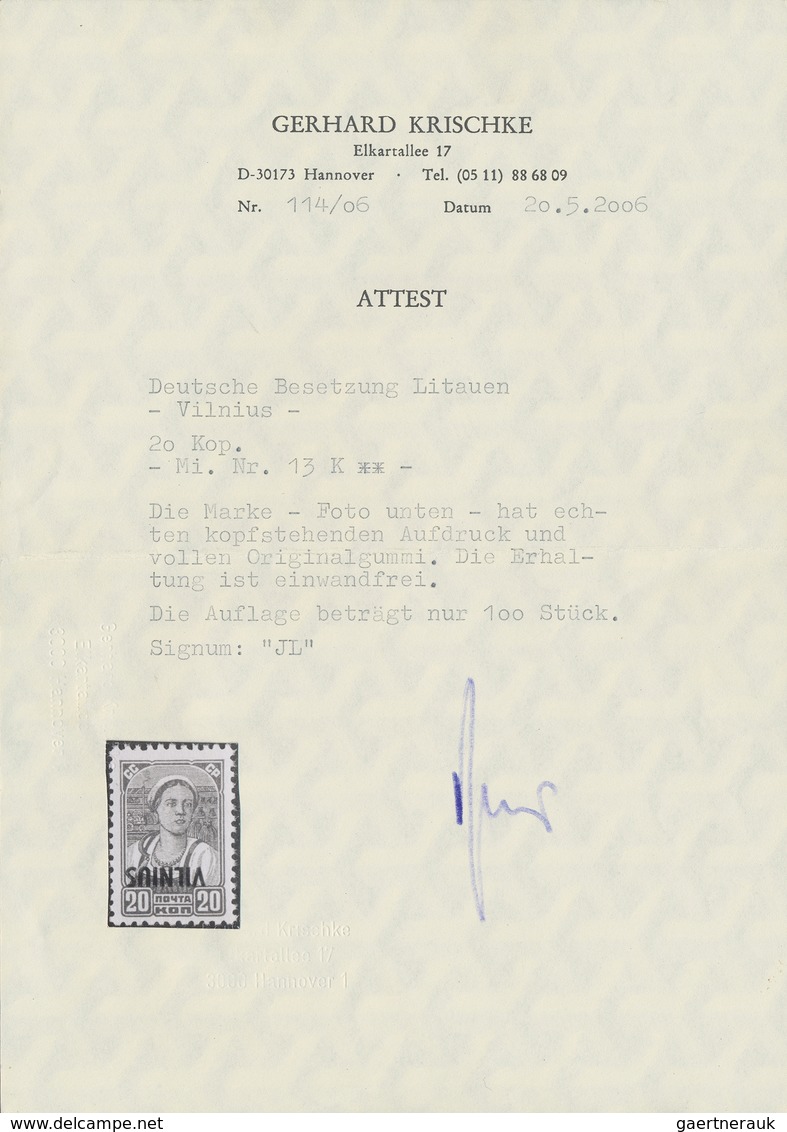 Dt. Besetzung II WK - Litauen: 30 Kop. Bäuerin Postfrisch Mit Kopfstehendem Aufdruck "VILNIUS". Atte - Occupation 1938-45