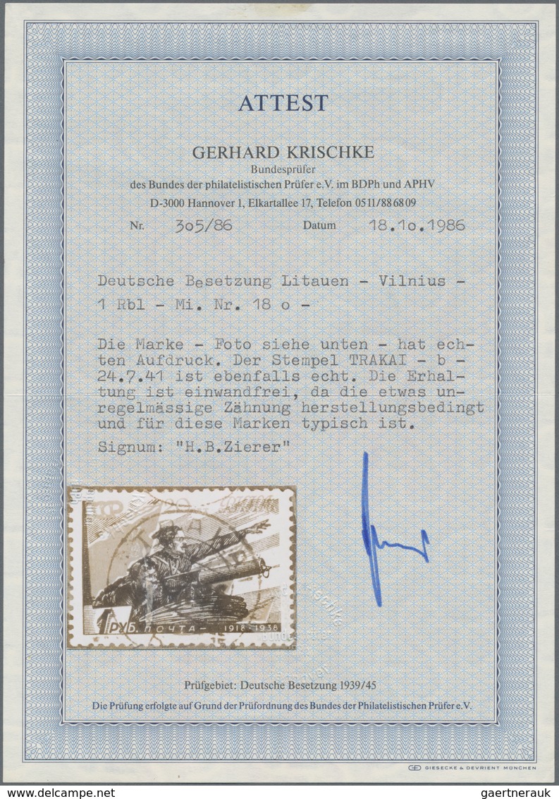 Dt. Besetzung II WK - Litauen: 1941, 1 R Rot/schwarz Mit Aufdruck 'VILNIUS', Zentrisch Gestempelt Mi - Bezetting 1938-45