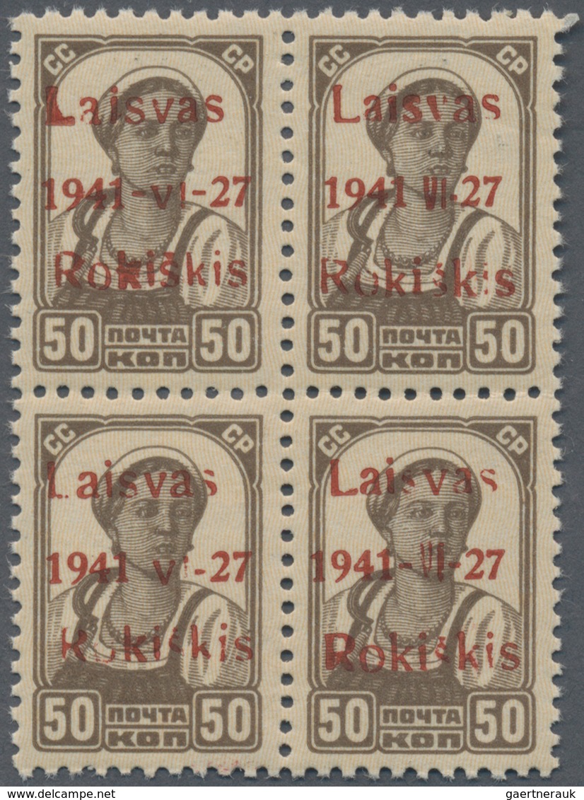 Dt. Besetzung II WK - Litauen - Rakischki (Rokiskis): 1941 50k. Brown TYPE BLOCK OF FOUR With RED OV - Occupation 1938-45