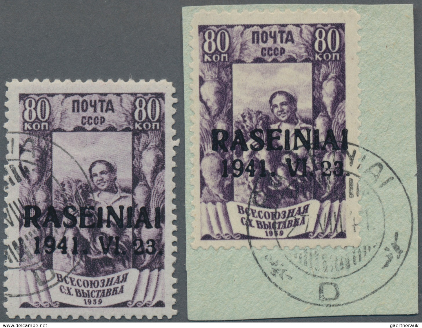 Dt. Besetzung II WK - Litauen - Rossingen (Raseiniai): 1941, 80 Kop. Sondermarke Allunions-Ausstellu - Bezetting 1938-45