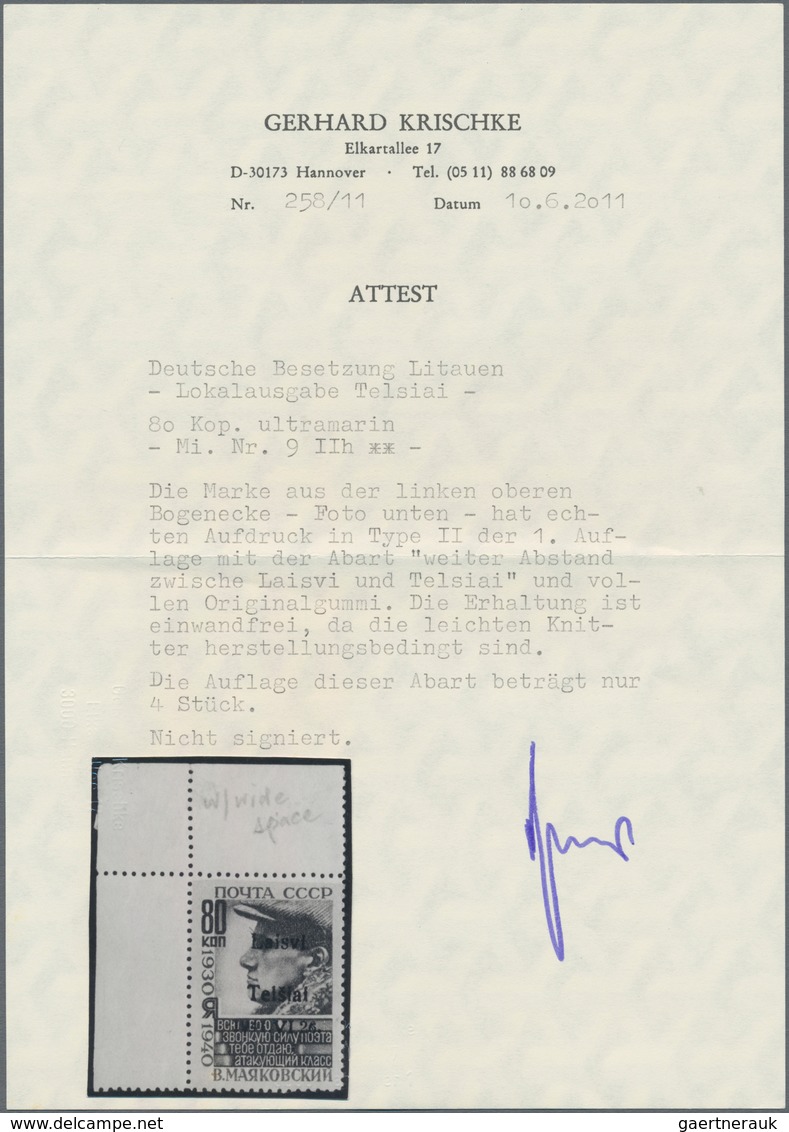 Dt. Besetzung II WK - Litauen - Telschen (Telsiai): Die Postfrische Marke Aus Der Linken Oberen Boge - Occupazione 1938 – 45