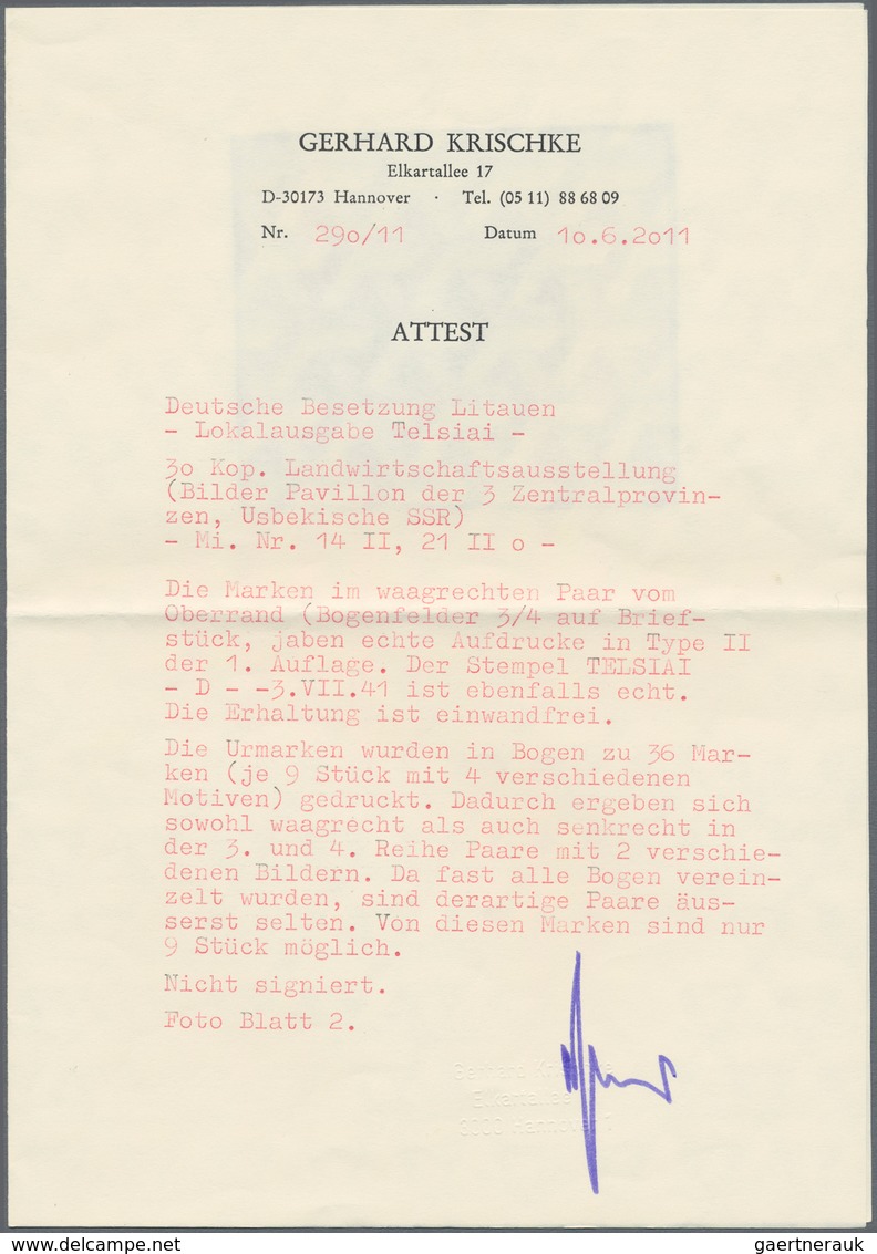 Dt. Besetzung II WK - Litauen - Telschen (Telsiai): Die Marken Im Waagerechten (Bogenfelder 3 Und 4) - Besetzungen 1938-45