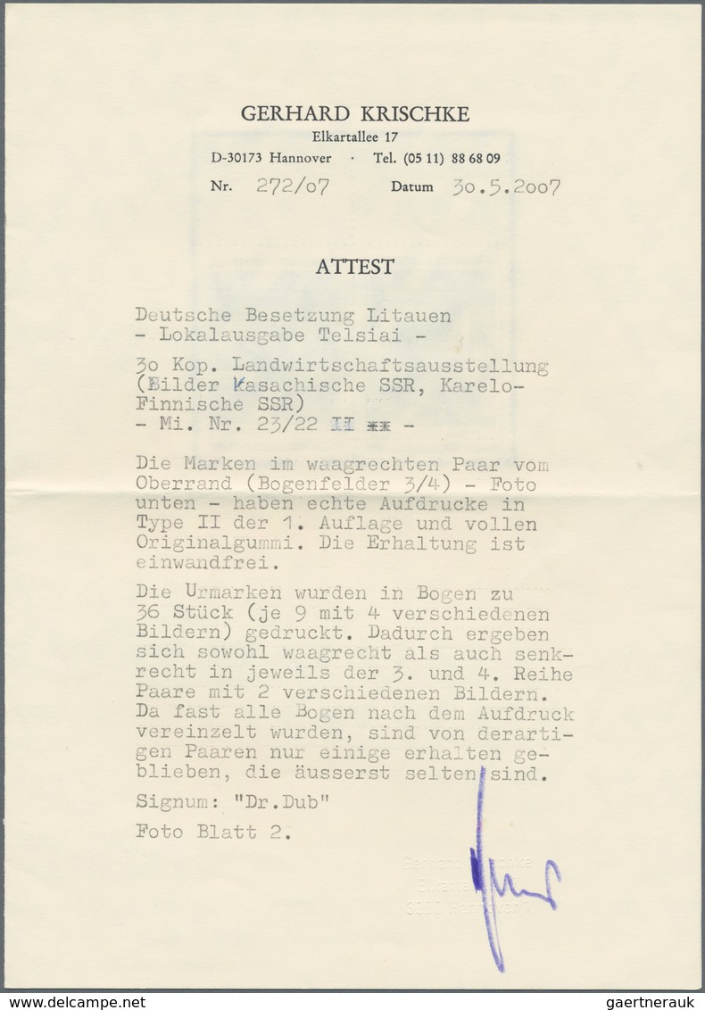 Dt. Besetzung II WK - Litauen - Telschen (Telsiai): Die Marken Im Wagrechten Paar Vom Oberrand (Boge - Besetzungen 1938-45