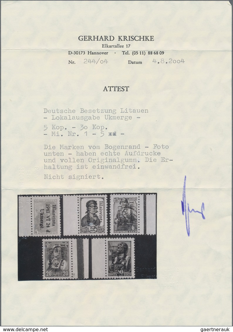 Dt. Besetzung II WK - Litauen - Wilkomir (Ukmerge): 1941, 5 - 30 K. Mit Aufdruck "Islaisvinta / 1941 - Bezetting 1938-45