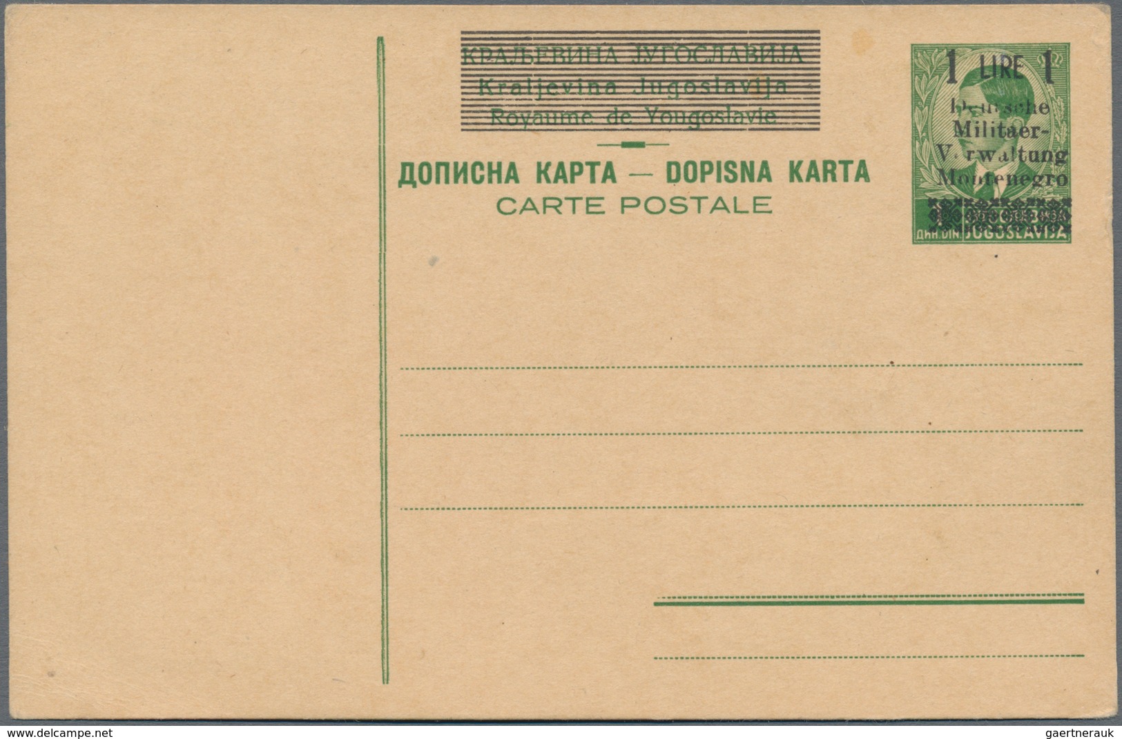 Dt. Besetzung II WK - Montenegro - Ganzsachen: 1943, Ungebrauchte Ganzsachenpostkarte Von Jugoslawie - Occupation 1938-45