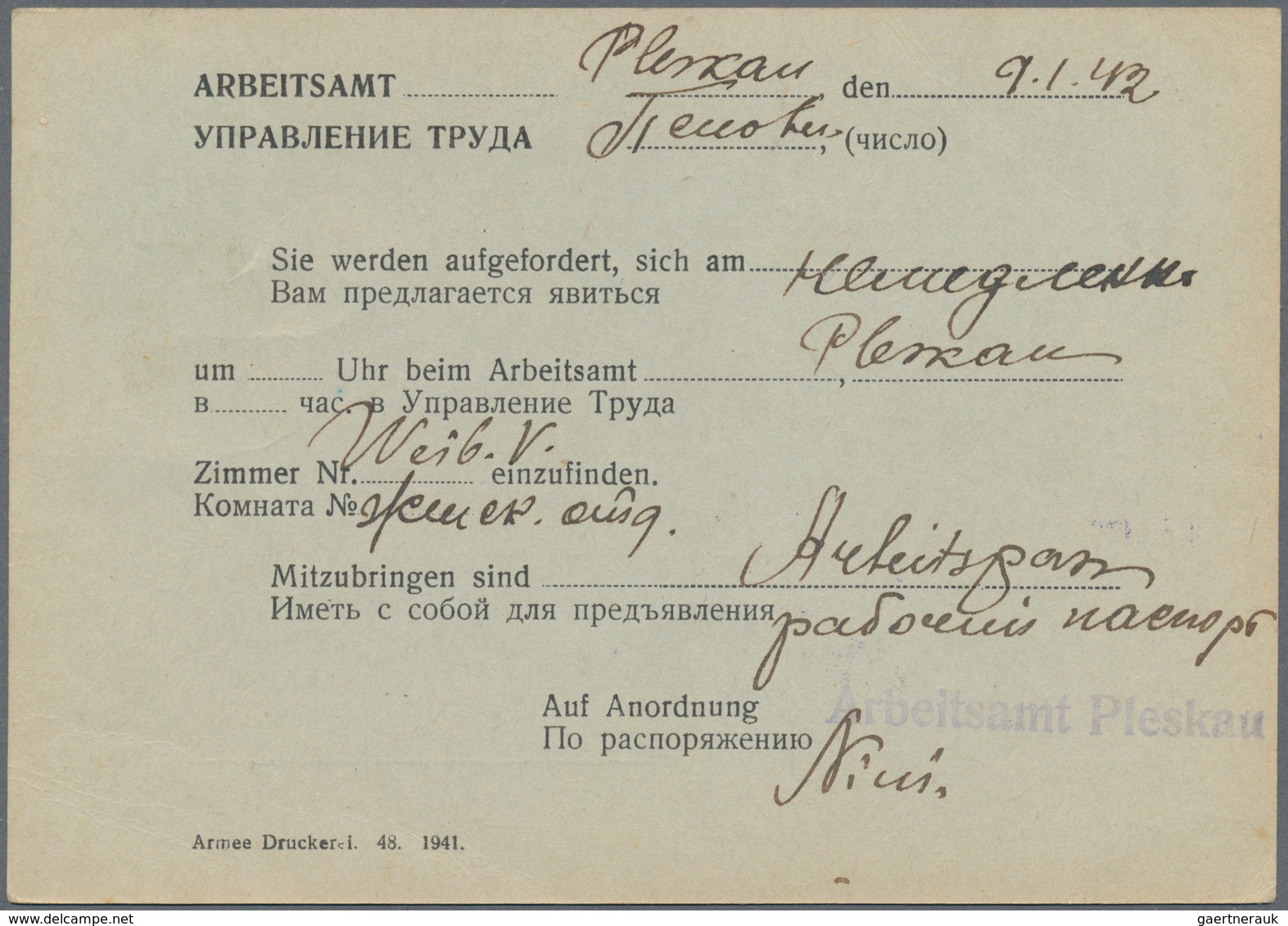 Dt. Besetzung II WK - Russland - Pleskau (Pskow): 1941/1942, Lot von 7 Belegen. Sehr dekorativer Wer