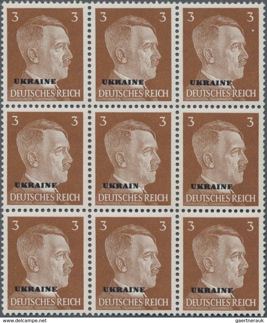 Dt. Besetzung II WK - Ukraine: 1941. Hitler 3 Pf Im Postfrischen 9er-Block. Dabei Die Marke In Block - Bezetting 1938-45