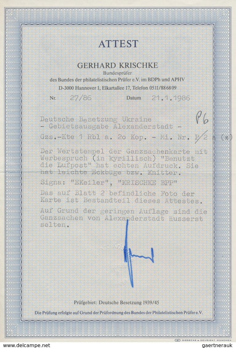 Dt. Besetzung II WK - Ukraine - Alexanderstadt - Ganzsachen: 1941, 1 Rbl 1 Auf Werbekarte 20 Kop. Ro - Besetzungen 1938-45