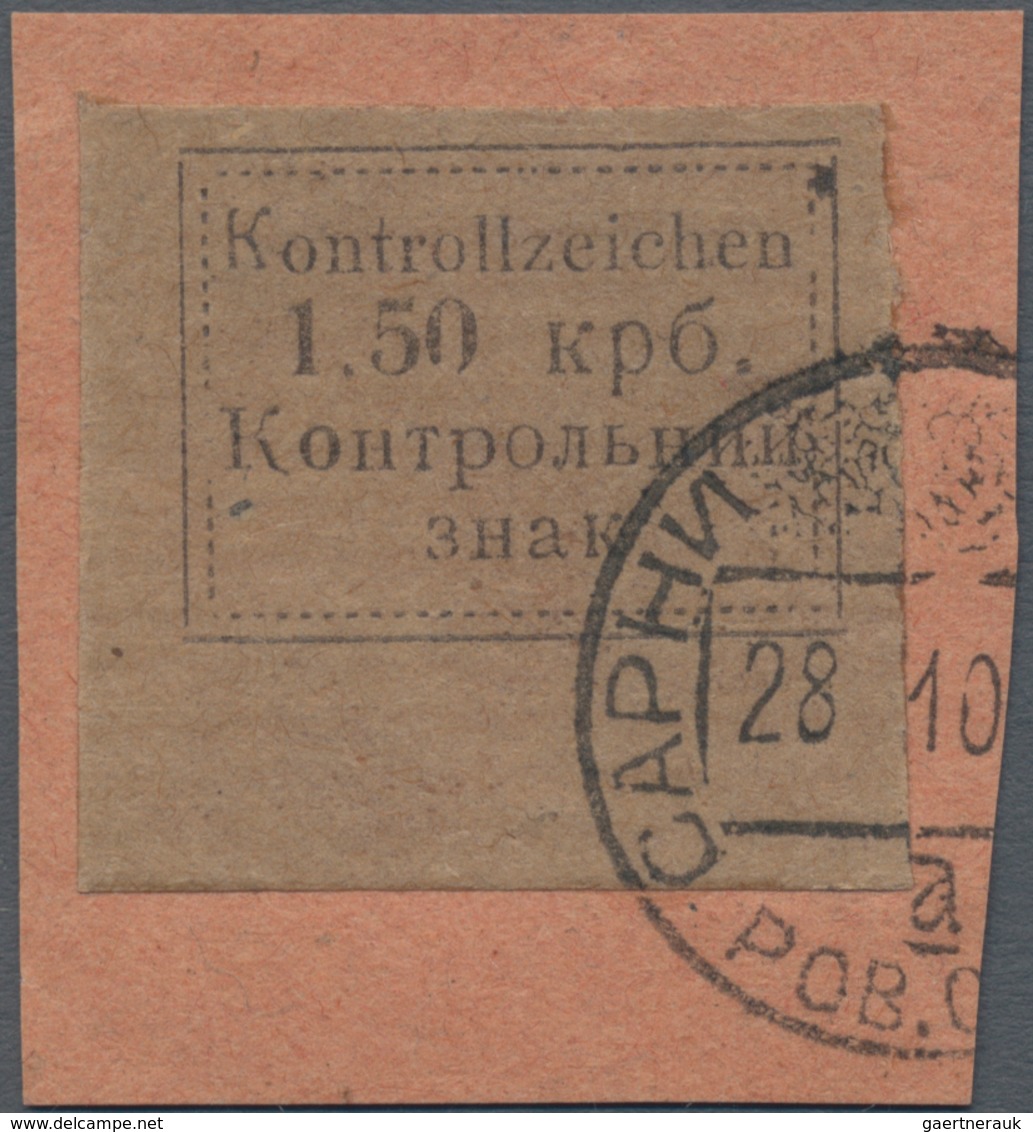 Dt. Besetzung II WK - Ukraine - Sarny: 1941. Kontrollzeichen 1.50 Krb Geschnitten, Auf Briefstück. F - Besetzungen 1938-45