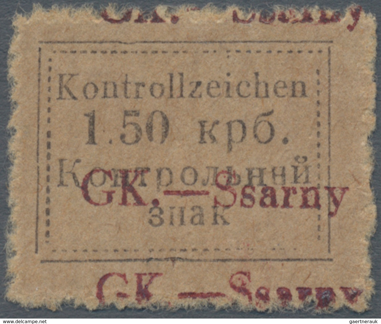 Dt. Besetzung II WK - Ukraine - Sarny: 1941. Kontrollzeichen 1.50 Krb "GK.-Ssarny" Mit Doppeltem Auf - Besetzungen 1938-45